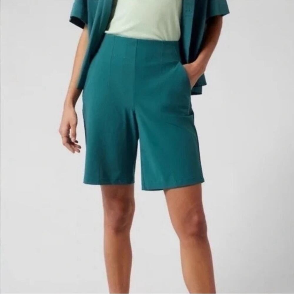Athleta Teal Green High-Rise Bermuda Shorts